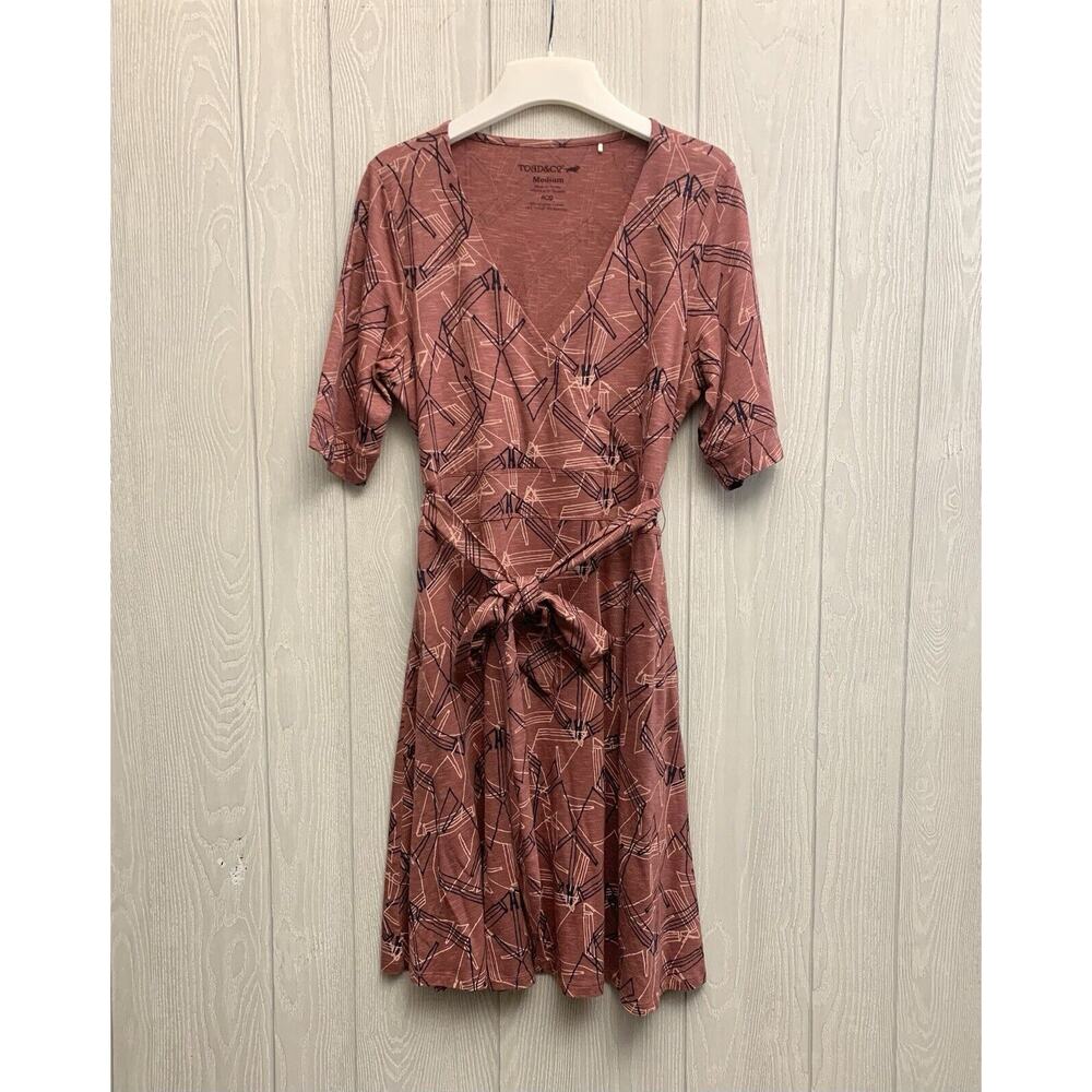 Toad & Co Pink 3/4 Sleeve V-Neck Dres Size Medium